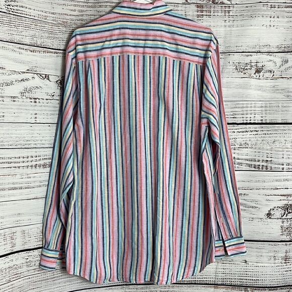 Alan flusser Shirt Mens Size large linen blend striped Button Up long sleeves - Picture 6 of 8